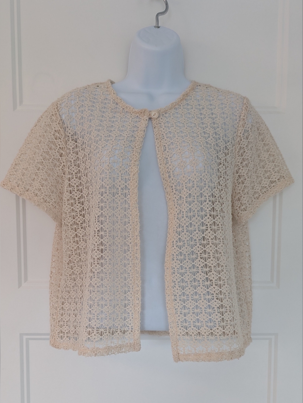 Vintage Crochet Top Cardigan Boho Coastal Grandmacore Cream Medium